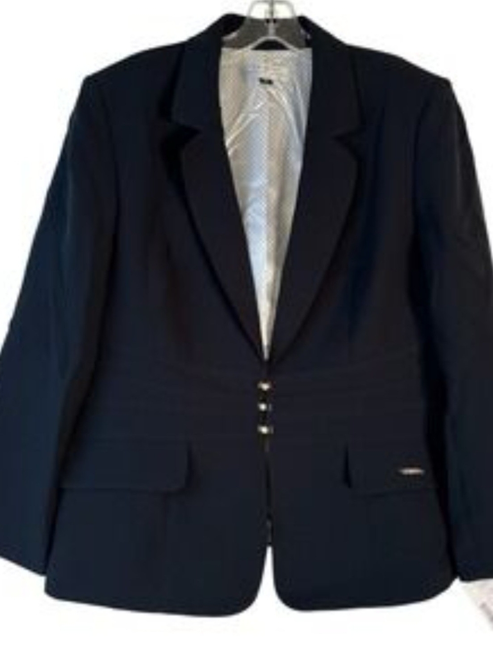 Structured Black Women's Blazer with Gold Accent Closures